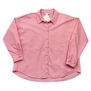 Zara Button Up Shirt Pink Striped Preppy Office Clean Girl Career Womens L NEW